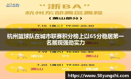 杭州篮球队在城市联赛积分榜上以65分稳居第一名展现强劲实力